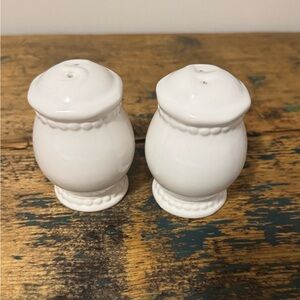 White Ceramic Salt and Pepper Shakers - Beaded Detail